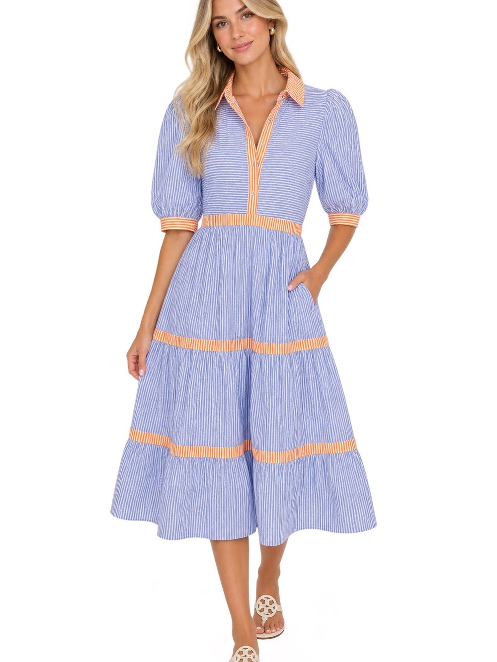 Gretchen Scott Designs Blue & Orange Striped Maxi Dress